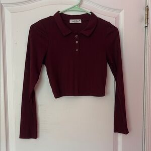 Black Fitted Crop Polo Button Down Top